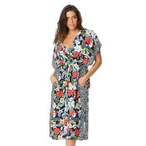 Jessica Simpson Tropical Punch Long Border Cover Up Mandarin Multi M NWT